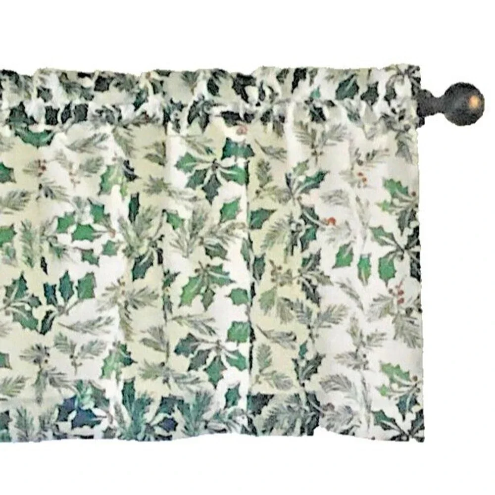 Christmas Holly Winter Valance Curtain Green White Holly Berries Holiday 54x17